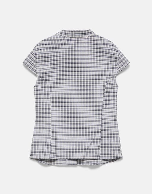 Pull&Bear kariertes Hemd mit Froschverschlüssen in Ecru/Blau, 7 von 7