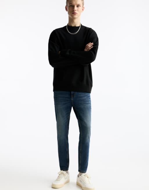 Pull&Bear – Karotten-Jeans in verwaschenem Marineblau