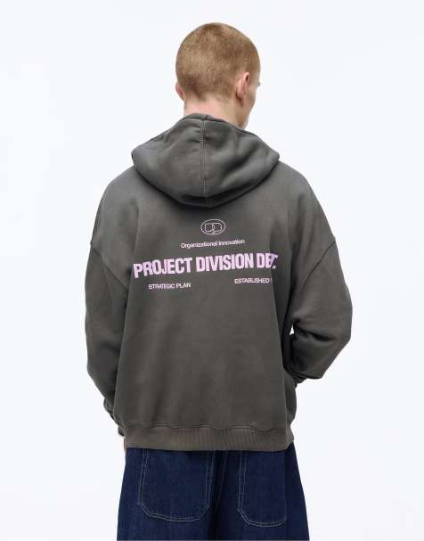 Pull&Bear – Kastige Kapuzenjacke in Grau mit Reißverschluss - view 1