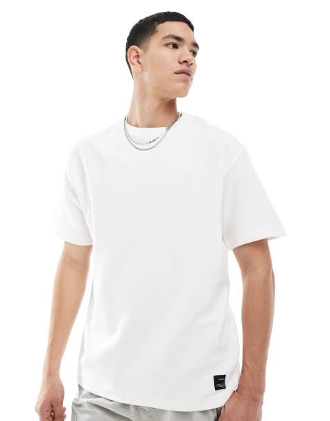 Pull&Bear – Kastiges, geripptes T-Shirt in Weiß - view 1