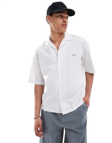 Pull&Bear – Kastiges gestreiftes Hemd in Weiß - view 1