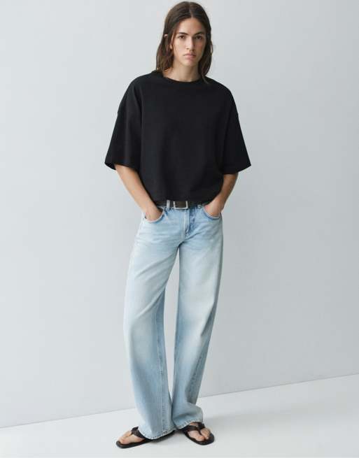 Pull&Bear – Kastiges, kurzärmliges T-Shirt in Schwarz, 4 von 7