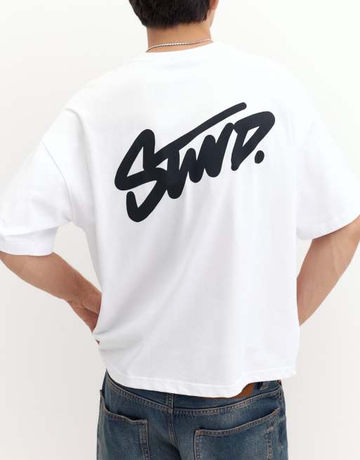 Pull&Bear – Kastiges Oversize-T-Shirt in Weiß mit „STWD“-Logo, 2 von 7