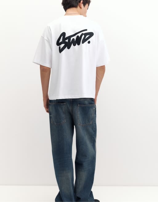 Pull&Bear – Kastiges Oversize-T-Shirt in Weiß mit „STWD“-Logo, 5 von 7