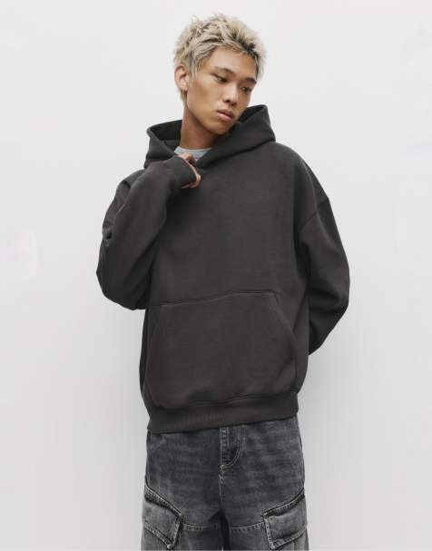 Pull&Bear – Kastiges Sweatshirt in Grau mit Kapuze - view 1