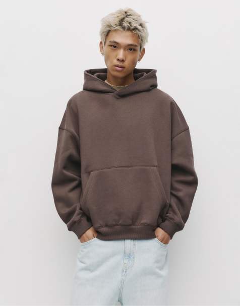 Pull&Bear – Kastiges Sweatshirt in Schokobraun mit Kapuze - view 1
