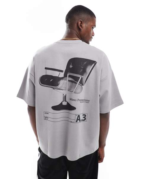 Pull&Bear – Kastiges T-Shirt in Anthrazit mit Rückenprint - view 1