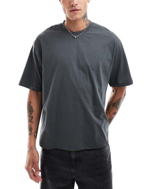 Pull&Bear – Kastiges T-Shirt in Grau