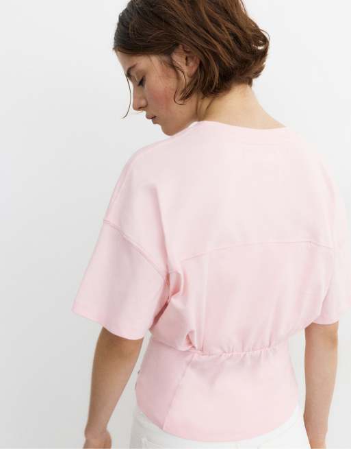 Pull&Bear – Kastiges T-Shirt in Rosa mit Panel-Design, 4 von 4