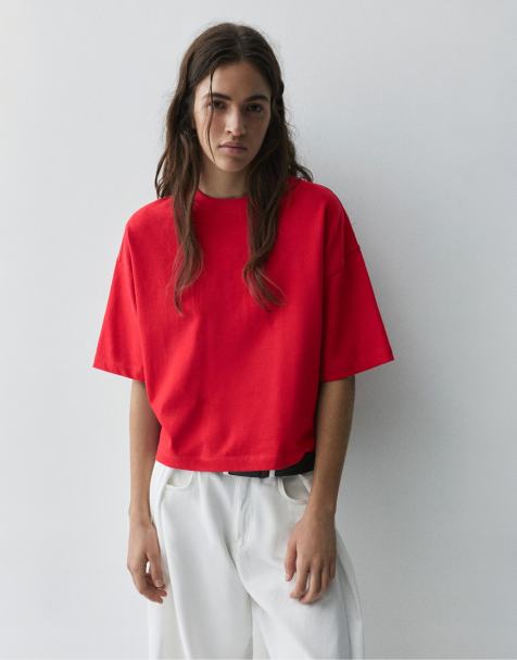 Pull&Bear – Kastiges T-Shirt in Rot - view 1