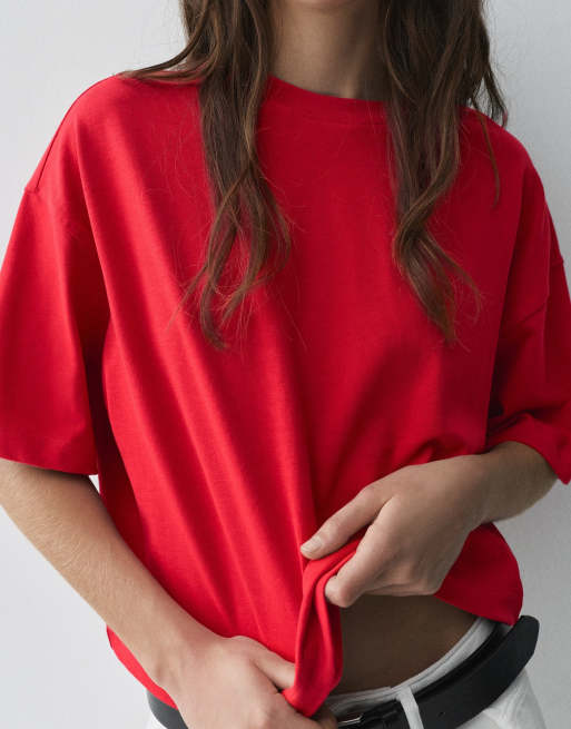 Pull&Bear – Kastiges T-Shirt in Rot, 3 von 7
