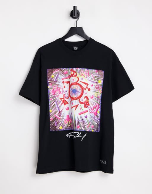 Pull&Bear - Kenny Scharf - T-shirt met print in zwart
