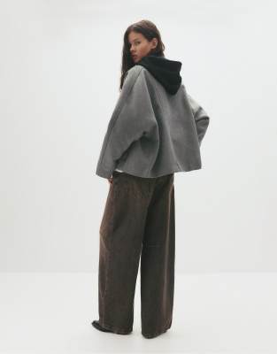 Pull & Bear - Kimono-Mantel aus Wollmix in Mittelgrau