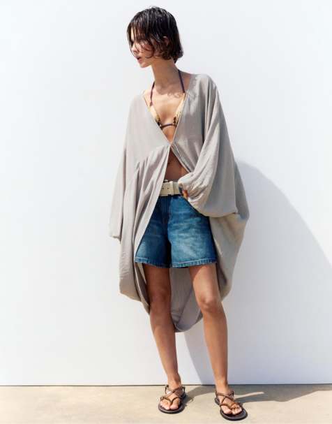 Pull&Bear – Kimono-Tunika in Perlgrau - view 1