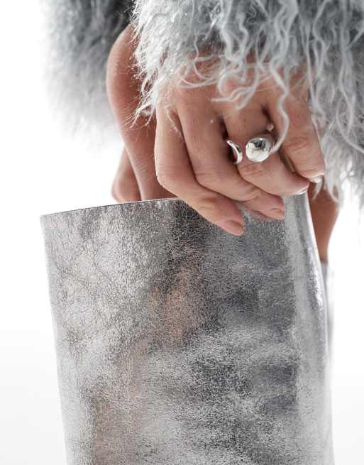 Pull&Bear kitten heel knee high boots in silver