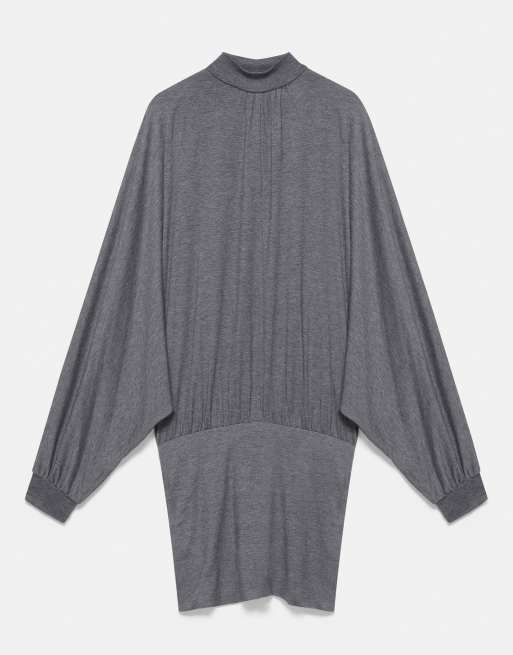 Pull&Bear klänning med pingvinärm och skärp i grått, 4 av 5