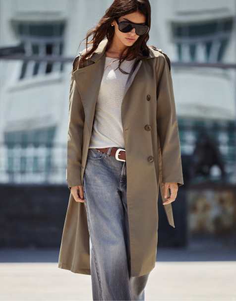 Pull&Bear klassisk trenchcoat i mullvadbrun - view 1