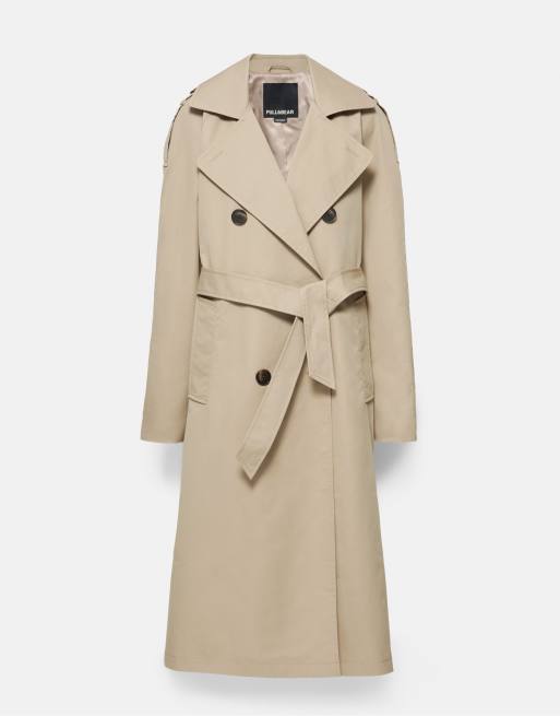 Pull&Bear klassisk trenchcoat i sand, 4 af 5