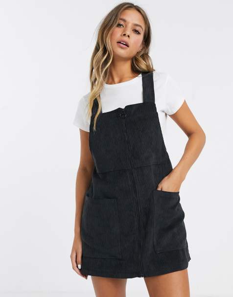 Pull&Bear – Kleid aus Cord mit Reißverschluss vorn in verwaschenem Schwarz