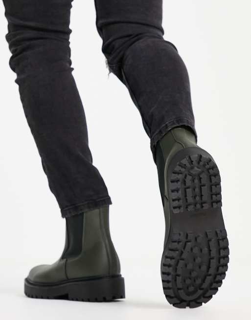Pull&Bear – Klobige Chelsea-Stiefel in Khaki, 2 von 4