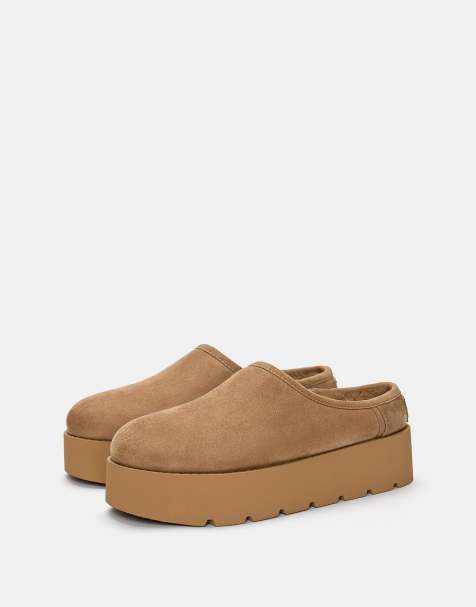 Pull&Bear - Klompen met blokhak en imitatiebont in antracietgrijs/kaki - view 1