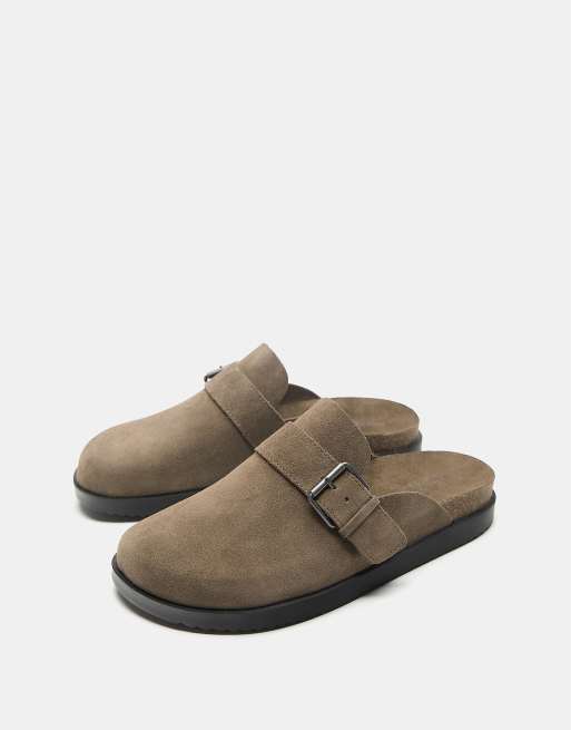 Pull&Bear - Klompen van leer met gesp in bruin, 2 van 4