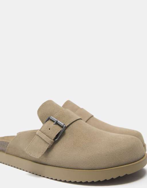Pull&Bear - Klompen van leer met gesp in zandkleur, 3 van 4
