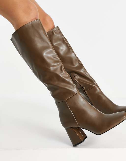 Pull&Bear knee high boots in brown | ASOS