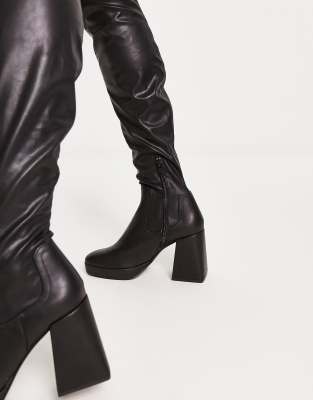 pull&bear platform heel knee boots