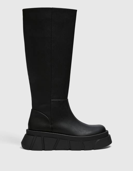 Pull&Bear - Kniehoge regenlaarzen in zwart