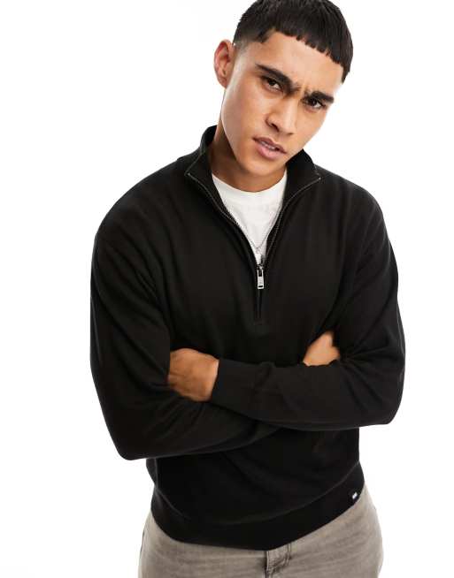 Pull&Bear knit 1/4 zip sweater in black