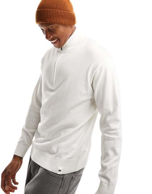 COMBINATION QUARTER ZIP POLO SWEATSHIRT - Ecru