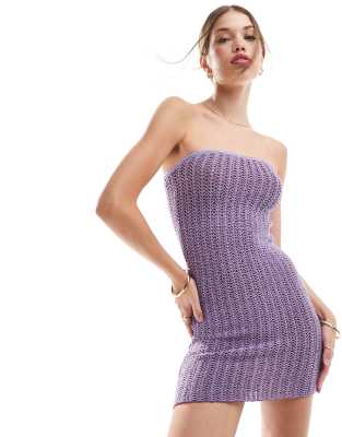 knit bandeau mini dress in purple