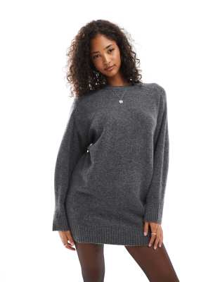 pull&bear knit mini dress in dark gray