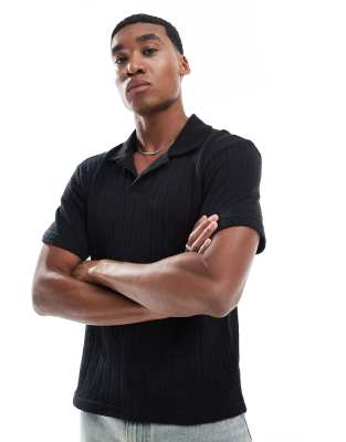 knit polo shirt in black