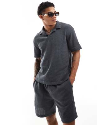 knit polo shirt in dark gray - part of a set