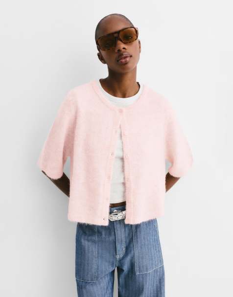Pull&Bear Knit short sleeve cardigan in pink - view 1