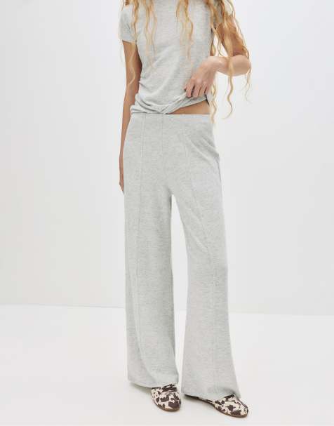 Pull&Bear Knit wide-leg trousers in pale marl