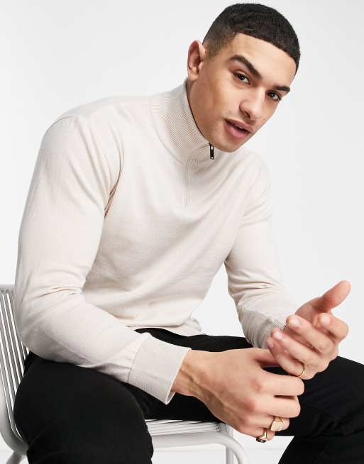 Pull&Bear knit with half zip in ecru