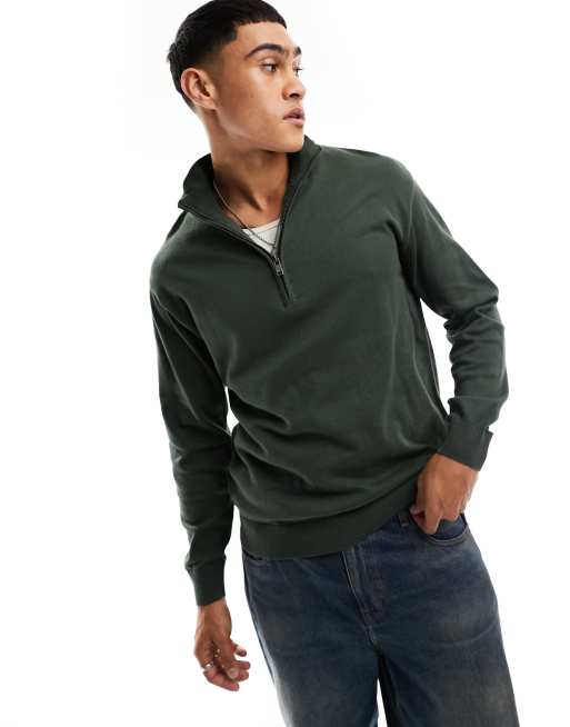 Pull&bear jacket with half zip in khaki sale