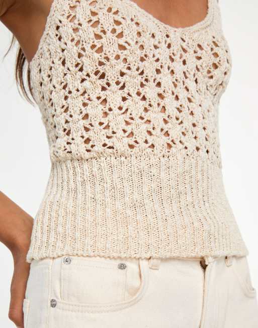 Pull&Bear knitted cami in ecru, 3 of 4