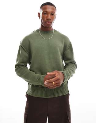 knitted exposed seam jumper in khaki-Green