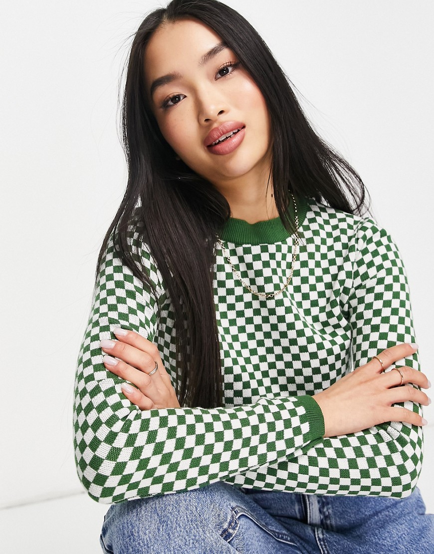 Pull & Bear knitted jacquard top in green