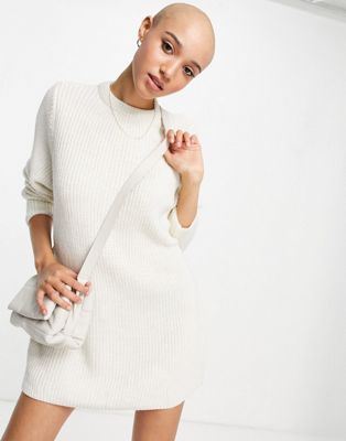 Pull&Bear knitted jumper dress in ecru