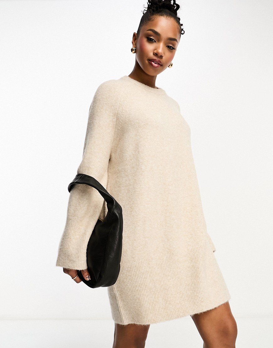 Pull & Bear knitted jumper dress in sand-Neutral
