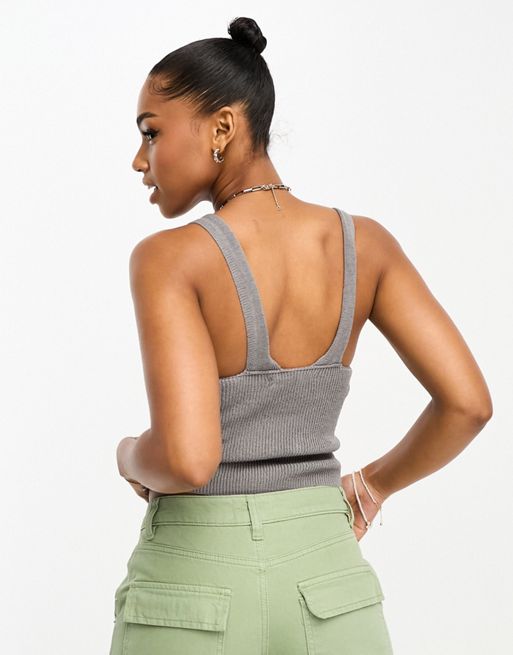 Pull&Bear knitted rib tank top in gray - part of a set