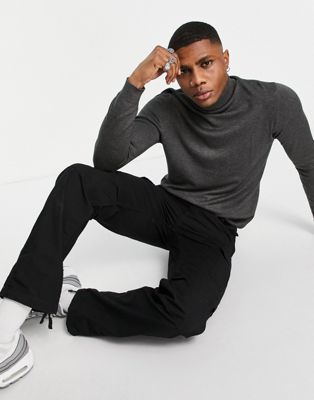 Pull&Bear knitted roll neck in charcoal