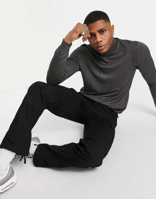 Pull&Bear knitted roll neck in charcoal | ASOS