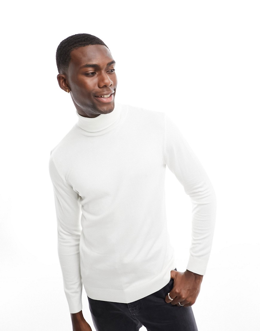 Pull & Bear knitted roll neck jumper in white