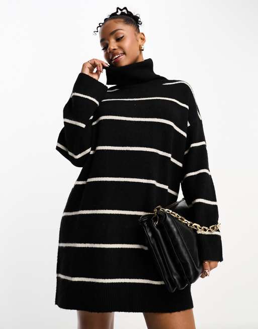 Black Basic Roll Neck Knit Sweater Dress